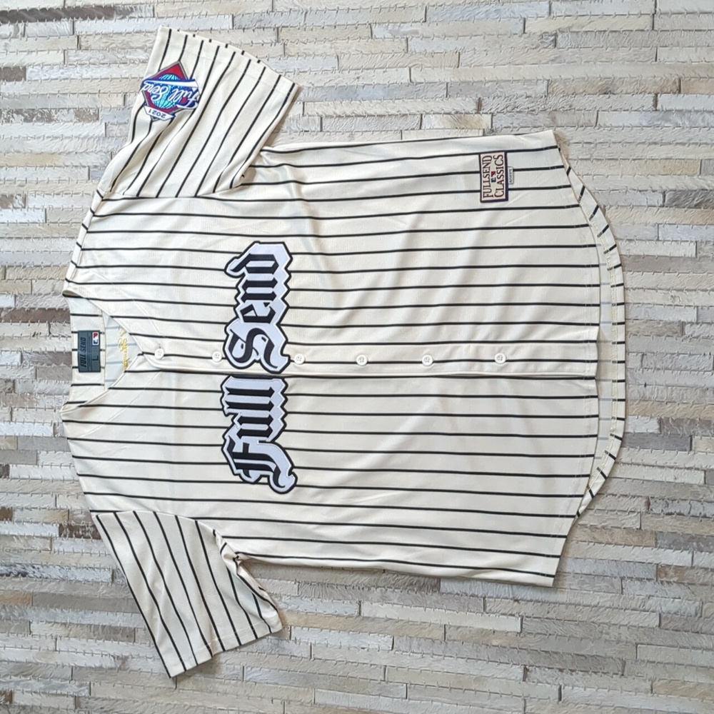 Full Send Nelk Boys Men's 2021 Cream Tan Pinstripe #21 Baseball Jersey‎